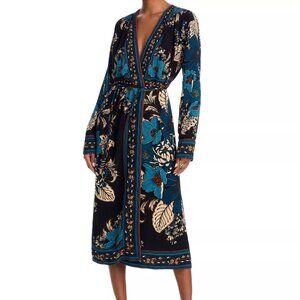 NWT FARM Rio Blossom Tapestry Black Midi Dress Women Size S